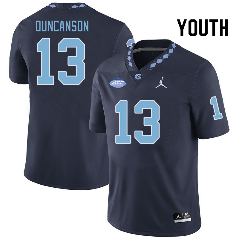 Youth #13 Ayden Duncanson North Carolina Tar Heels College Football Jerseys Stitched Sale-Navy